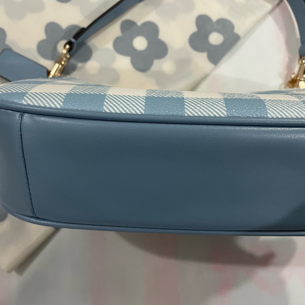 Coach Blue and White Gingham Shoulder Bag with Gold Hardware - Picture 5 of 9